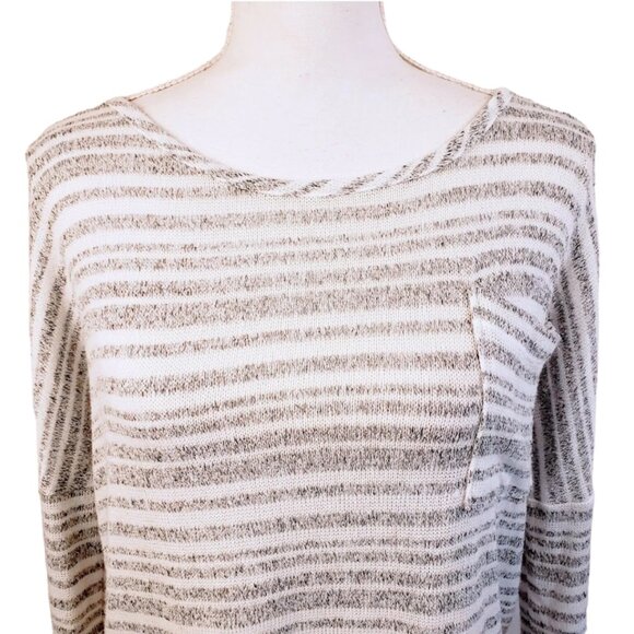 ANTHROPOLOGIE / SPARKLE & FADE Sweater, Gray White Striped Boho Pocket, M - Picture 5 of 12